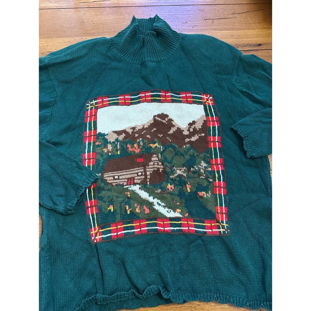 vtg birch bros by eagle eye green‎ embroidered turtleneck sweater large